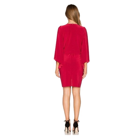 MISA Los Angeles Red Teget Dress Knot Front Bell Sleeves V Neck Draped Ruched‎ S - Picture 5 of 12